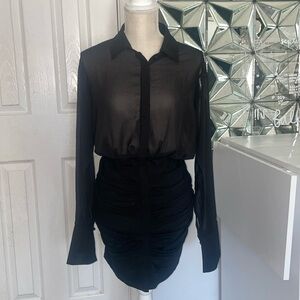 Miss Lola Medium Black Sheer Collared Dress